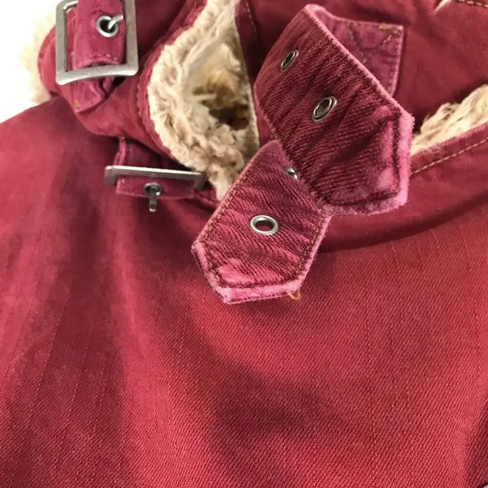 Free People Owen Sherpa Jacket Twill Asymmetrical Button Buckle Bomber Aviator L